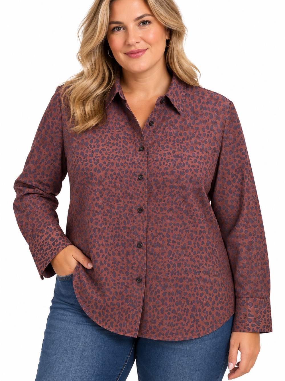 Chico's No Iron Stretch Animal Print Button-Down Shirt Staple Sz 3 (Women’s 16)